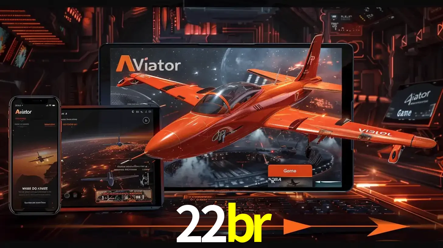 Apresentação tecnológica do jogo Aviator com um avião saindo da tela de um tablet, demonstrando a experiência imersiva em múltiplos dispositivos no 22br.